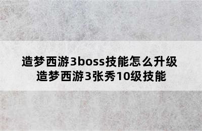 造梦西游3boss技能怎么升级 造梦西游3张秀10级技能